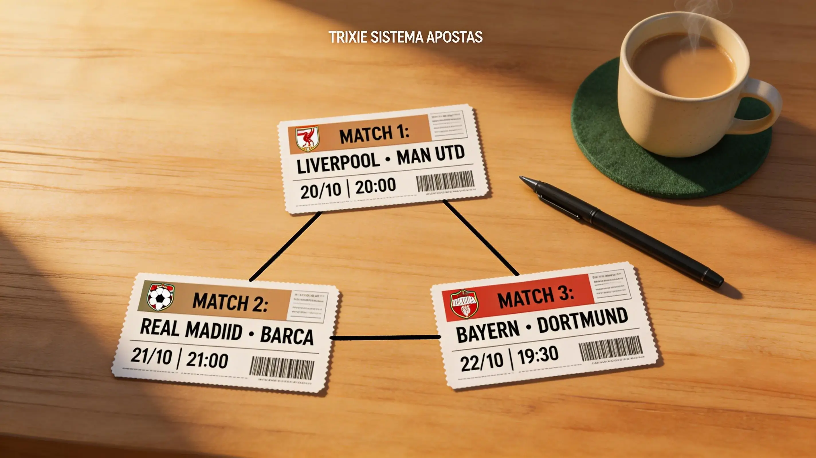 Sistema Trixie com três seleções e quatro apostas em futebol